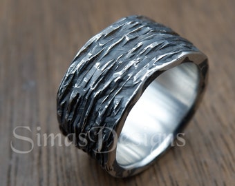 13mm Wide ring, hammered  stainless steel ring, hand forged ring, textured ring