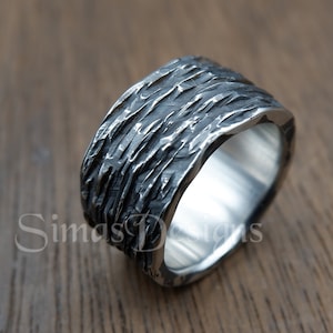 Hammered  stainless steel ring, Unique hand forged ring, Wide textured ring,  Great Valentine's Day gift
