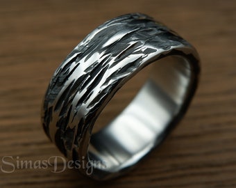 Textured stainless steel ring, hand forged ring, hammered ring, unique ring