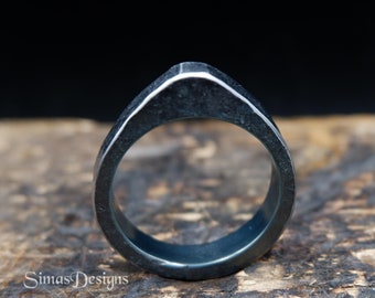 Drop Iron Ring, Men's Solid Ring, Unique Hand Forged Iron Hammered ring, 6th Iron Wedding Anniversary Gift for Him