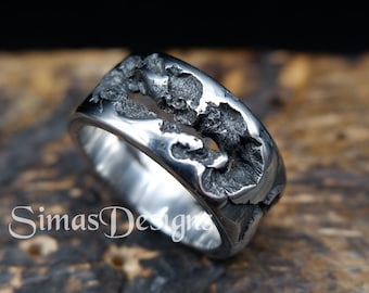 Unique Molten Stainless Steel Ring, Men's wide durable band, Thick and Heavy ring, Solid Textured Ring, Organic Design