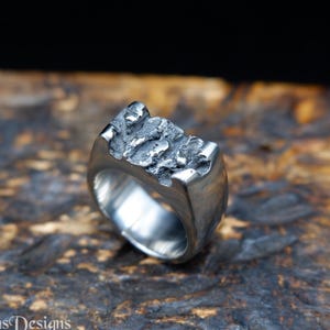 Stainless steel signet womens or men ring, Modern industrial design, Handcrafted wide massive durable ring, Unique jewelry gifts