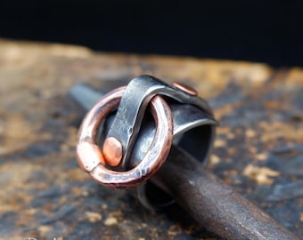 Industrial style stainless steel and copper men's ring, Unique hand forged mixed metal ring, Great gift for a man, Father's day gift