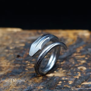 Hand-Forged Spiral Stainless Steel Snake Ring – Artisan Blacksmith Jewelry, Unique Women's Men's Wrap Ring, Animal Style Jewelry