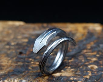 Hand-Forged Spiral Stainless Steel Snake Ring – Artisan Blacksmith Jewelry, Unique Women's Men's Wrap Ring, Animal Style Jewelry
