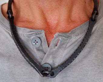 Hand Forged Black Iron Necklace for Men, Rustic Viking Style Jewelry, Minimalist Industrial Gift for Him, 6th Weddings Anniversary Gift