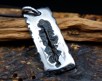 Unique melted stainless steel pendant, Rectangular hand forged pendant, Original necklace gift for a men or women, Minimalist style jewelry