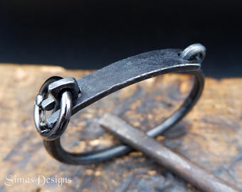 Brutalist Industrial Style Hand Forged Iron Cuff Bracelet, Unique Men's Cuff Bracelet, Iron Anniversary Gift, Artisan Work