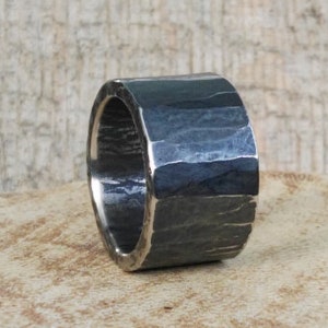 Mens wide ring, hammered ring, stainless steel ring, hand forged ring, rustic ring, massive ring