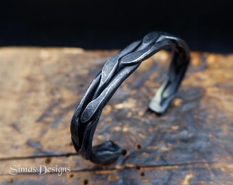 Braided black iron cuff bracelet, Celtic jewelry, Wide hand forged men's or women's cuff bracelet, 6th iron weddings anniversary gift