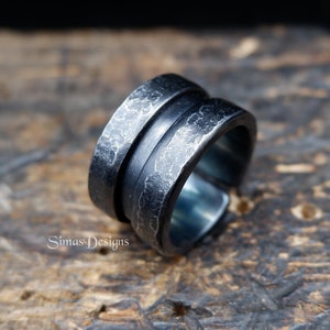Black Hand Forged Iron Ring, Hammered Wide Chunky Massive Men's Ring Band, 6th Anniversary Gift, Great Gift for a Husband