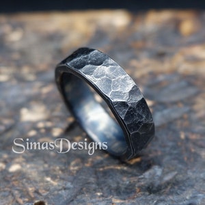 Hand forged iron ring, Hammered rustic ring, 6th anniversary ring