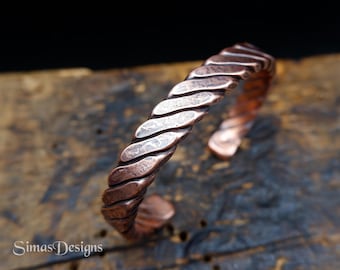 Twisted oxidized copper cuff bracelet, Hand forged men's or women's cuff bracelet, Pagan jewelry, Viking bracelet, Copper Anniversary Gift