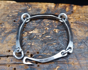 Stainless steel four link and chain bracelet, Hand forged men's or women's bracelet, Brutalist style  bracelet, Unisex Artisan Jewelry