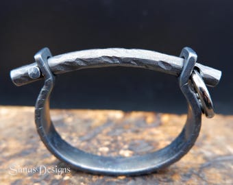 Industrial Style Hand Forged Iron Cuff Bracelet, Unique Men's Cuff Bracelet with Clasp, Iron 6th Anniversary Gift, Viking medieval jewelry