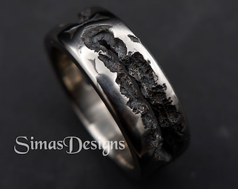 Molten stainless steel ring band, Hand forged unisex men's or women's ring, Textured organic design ring, Industrial style jewelry
