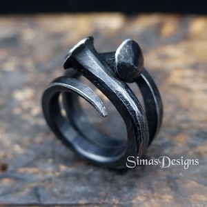 Two nails iron ring, Hand forged wide ring, Pagan ring, Vikings ring, 6th Iron Anniversary Gift