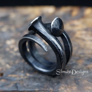 Two nails iron ring, Hand forged wide ring, Pagan ring, Vikings ring, 6th Anniversary Gift