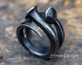 Two nails iron ring, Hand forged wide ring, Pagan ring, Vikings ring, 6th Anniversary Gift