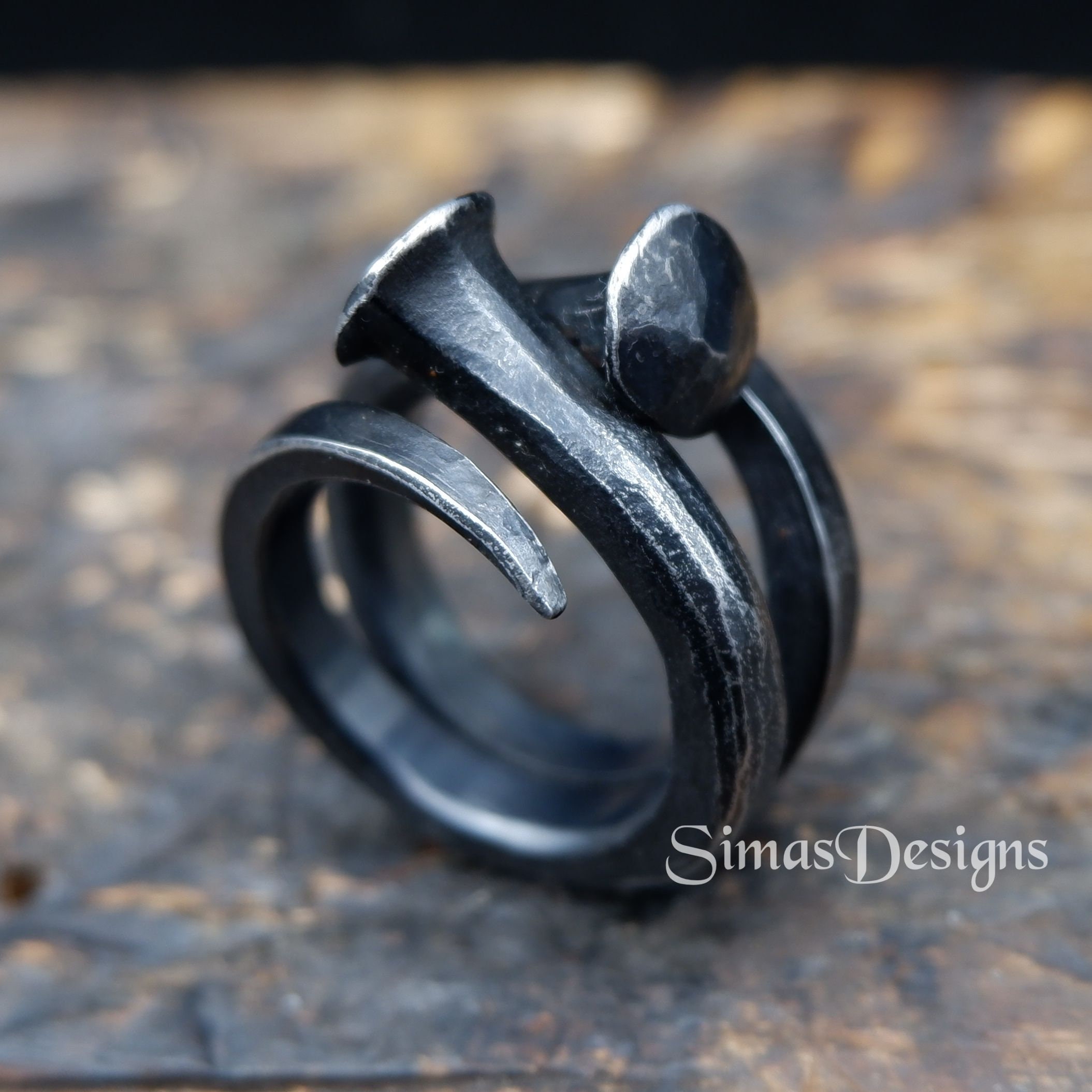 Two Nails Iron Ring, Hand Forged Wide Ring, Pagan Ring, Vikings 