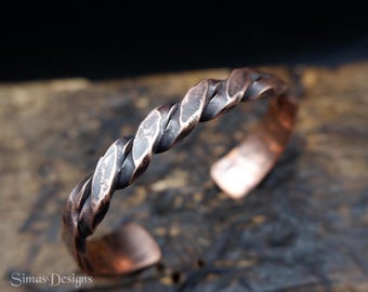 Twisted oxidized copper cuff bracelet, Hand forged men's women's bracelet, Pagan jewelry, Viking bracelet, Copper Anniversary Gift