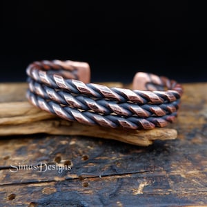 Wide twisted oxidized copper cuff bracelet, Hand forged men's women's bracelet, Pagan bracelet, Viking bracelet, Copper Anniversary Gift