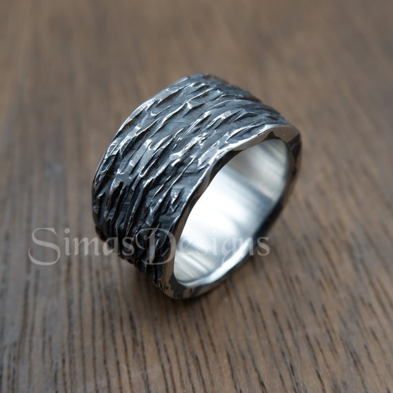 13mm Wide Ring Hammered Stainless Steel Ring Hand Forged Ring