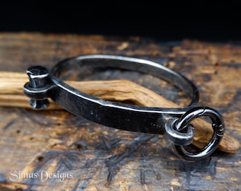 Hand Forged Stainless Steel Men's Cuff Bracelet, Unique Industrial Style Brutalist Cuff Bracelet, Unisex Medieval Jewelry, Gift for Man