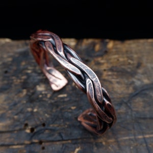 Celtic bracelet, Braided oxidized copper cuff bracelet, Hand forged bracelet, Pagan bracelet, Copper Anniversary Gift