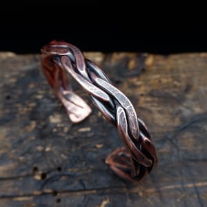 Celtic bracelet, Braided oxidized copper cuff bracelet, Hand forged bracelet, Pagan bracelet, Copper Anniversary Gift