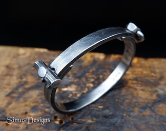 Hand Forged Stainless Steel Men's Cuff Bracelet, Unique Industrial Style Brutalist Cuff Bracelet, Unisex Medieval Jewelry, Gift for Man