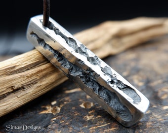 Melted stainless steel pendant, Rectangular hand forged pendant, Unique necklace