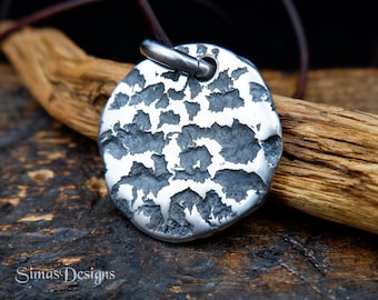 Unique Melted Round Stainless Steel Textured Pendant, Handmade Rustic Necklace for Men or Women, Minimalist Style Jewelry