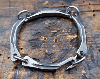 Hand Forged Chunky Stainless Steel Bracelet for Men, Rustic Industrial Chain Link Design, Unisex Artisan Jewelry, Unique Handmade Gift