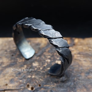 Men's Wide Black Cuff Bracelet, Hand Forged Twisted Iron Cuff Bracelet, Impressive Iron Gift 6th Weddings Anniversary