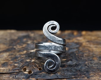 Spiral stainless steel men's ring, Hand forged celtic style statement ring, Wabi sabi jewelry, Brutalist wrap ring, Artisan metal ring