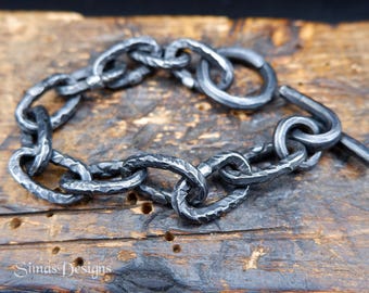 Chunky iron chain bracelet, Hand forged massive iron chain bracelet, Industrial brutalist style men's jewelry, 6th weddings anniversary gift