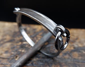 Hand Forged Stainless Steel Men's Cuff Bracelet, Unique Industrial Style Brutalist Cuff Bracelet, Unisex Medieval Jewelry, Gift for Man