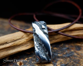 Cube stainless steel pendant, Rectangular hand forged melted pendant, Original necklace gift for a men or women, Minimalist style jewelry