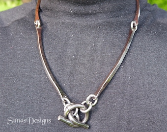 Hand forged stainless steel necklace, Minimalist toggle necklace, Artisan statement collar, Viking inspired jewelry, Gothic steel necklace