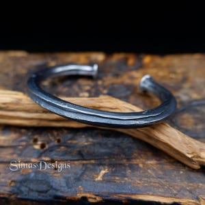Hand-Forged Stainless Steel Men's Cuff Bracelet, Unique Hammered Durable Stainless Cuff Bracelet, Great Father's Day Gifts