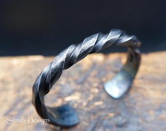Twisted black iron cuff bracelet, Hand forged solid men's cuff bracelet, Viking-Inspired Bangle, Celtic pagan jewelry, 6th anniversary gift