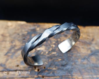 Viking-Inspired Stainless Steel Bangle, Hand forged twisted cuff bracelet, Solid Men's cuff bracelet, Great gift for a man