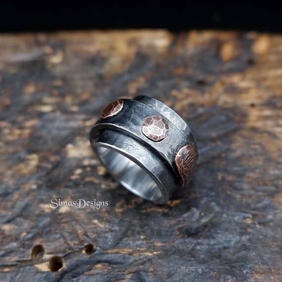 Massive Stainless Steel and Copper Rivet Ring Unique Hand Forged Mixed Metal Ring Impressive Gift for Man or Women Unisex Brutalist Ring Etsy Canada