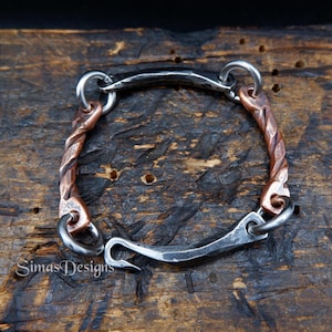 Stainless steel and copper bracelet, Hammered  twisted chain & link bracelet, Hand forged bracelet, Solid men's bracelet