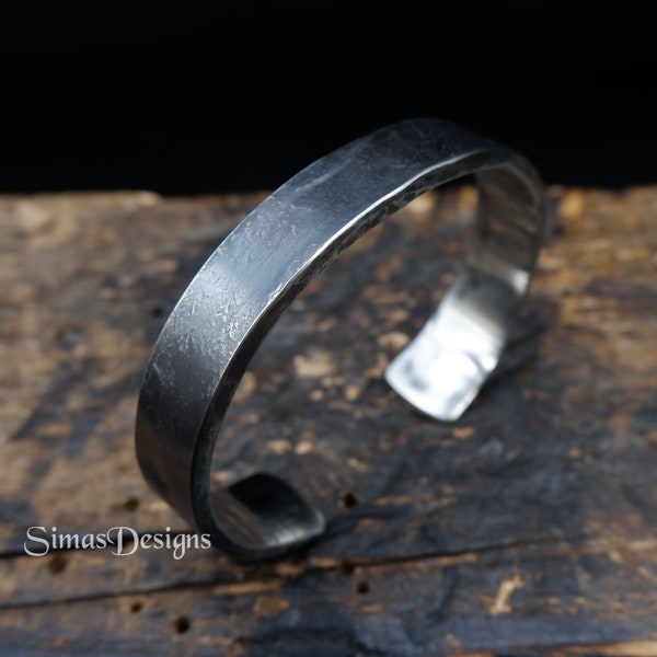 Hand forged stainless steel cuff bracelet, Rustic men's cuff bracelet