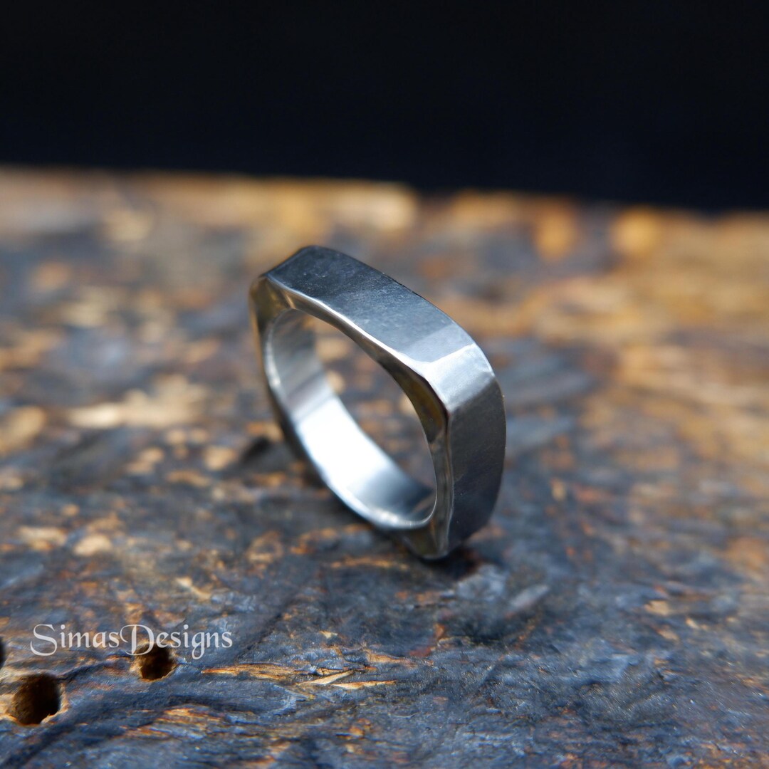 Steel Ring Square Hammered Square Stainless Steel Ring, Hand Forged Men's or Women's ...