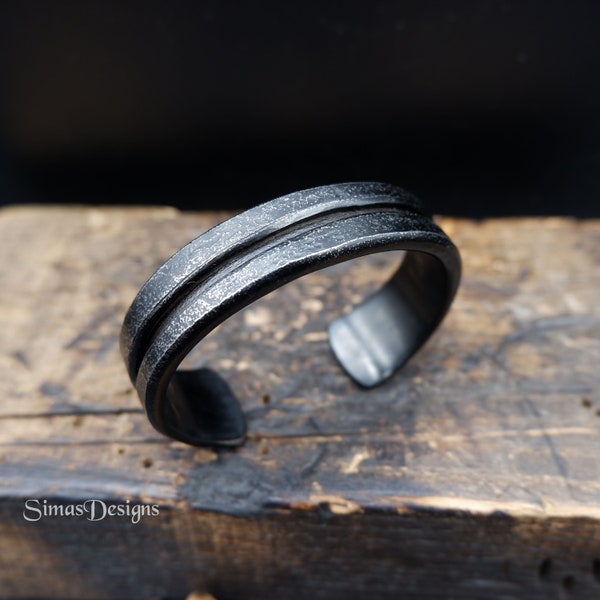 Solid mens cuff bracelet, Hand forged iron cuff, Iron anniversary gift