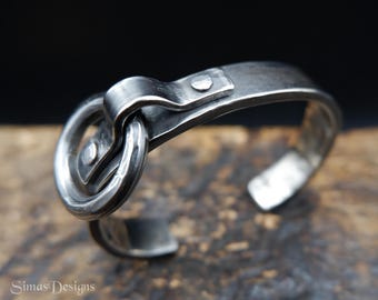 Hand-Forged Stainless Steel Bracelet, Viking Buckle Cuff, Medieval Blacksmith Jewelry, Rugged Men's Stainless Bracelet, Industrial Jewelry