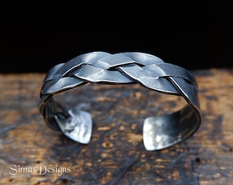 Hand forged braided stainless steel cuff bracelet, Solid Men's cuff bracelet, Viking-Inspired Metal Bangle, Celtic pagan jewelry